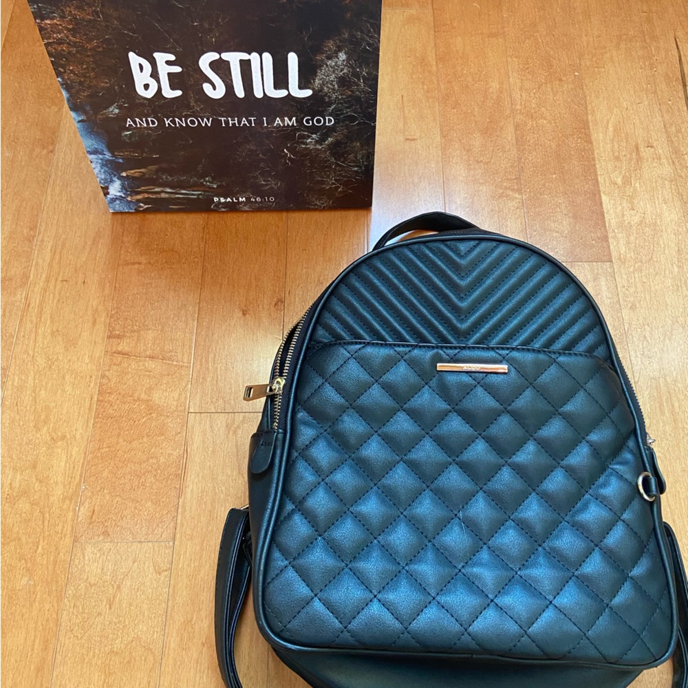 ALDO Women's quilted Backpack, Black/Black